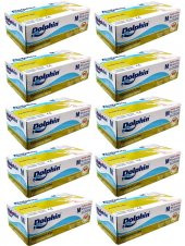 Dolphin Tek Kullanımlık Lateks Beyaz Pudralı Medium Muayne Eldiveni - 10 Adet 100'lü Paket/Koli - 1