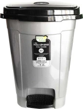 Polytime Pedallı Basmalı 6 Litre Çöp Kutusu Kovası - Çıkarılabilir İç Kovalı - Gri - 28 x 22 x 22 Cm thumbnail 1