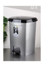 Polytime Pedallı Basmalı Çöp Kutusu Kovası / Çıkarılabilir İç Kovalı / Gri / 32 Litre / 47x35x35 Cm. thumbnail 2