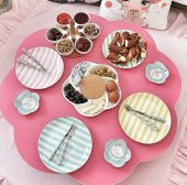 90 cm Ahşap Katlanabilir Papatya Yer Sofrası, Pembe Renk - 1