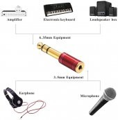6.3 mm Stereo Erkek to 3.5 mm Dişi Kaliteli Çevirici Kırmızı thumbnail 5