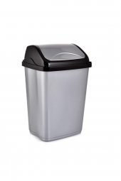 Polytime Sallanır Kapak Ofis Banyo Mutfak Bahçe Çöp Kutusu Kovası / 50 Litre / Gri / 68 x 41 x 33 Cm. - 1