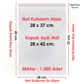 28x37+5 cm. (28x42) 1.000 Adet Şeffaf Bantlı Yapışkanlı Jelatin Poşet thumbnail 1