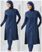 Allsea 3075 Lacivert 2 Li Kollar Lycralı Tam Boy Tesettür Mayo thumbnail 4