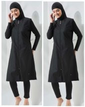 Allsea 3075 Siyah  2 Li Kollar Lycralı Tam Boy Tesettür Mayo - 4