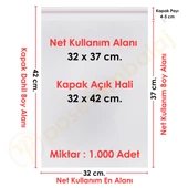32x37+5 cm. (32x42) 1.000 Adet Şeffaf Bantlı Yapışkanlı Jelatin Poşet - 1