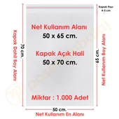 50x65+5 cm. (50x70) 1.000 Adet Şeffaf Bantlı Yapışkanlı Jelatin Poşet thumbnail 1