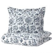 Tek Kişilik Nevresim Takımı 150x200/50x60 cm MeridyenDukkan Beyaz-Mavi Çiçek Desen-Çarşafsız - 1