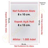 8x10+5 cm. (8x15) 1.000 Adet Şeffaf Bantlı Yapışkanlı Jelatin Poşet - 1