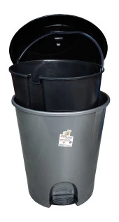 Plastik Pedallı Basmalı Kapaklı 50 Litre İç Kovalı Çöp Kutusu Kovası - Gri Gövde Siyah Kapak - 55 x 42 x 41 Cm. thumbnail 2