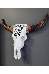 Ahşap El Yapımı Bufalo Kafatası Duvar Dekoru Beyaz 70 cm thumbnail 8