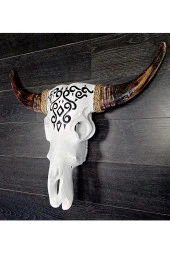 Ahşap El Yapımı Bufalo Kafatası Duvar Dekoru Beyaz 70 cm thumbnail 9