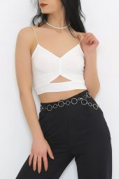 Önü Dekolteli İp Askılı Bluz Beyaz - 1637.1595. - 1