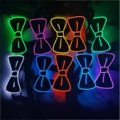 Mavi Led Işıklı Papyon Siyah Parti Papyonu Floresan Işık Glow Yılbaşı Düğün Eğlence HJ-EBT01 thumbnail 2