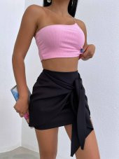 BAĞLAMA DETAY SİYAH MİNİ ETEK - 1