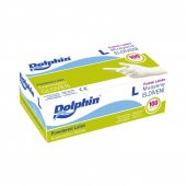 Dolphin Tek Kullanımlık Lateks Beyaz Pudralı Muayne Eldiveni Large Büyük Boy - 100'lü Paket - 1
