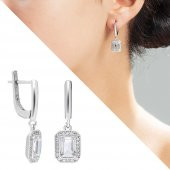 Nipora Starlight Diamond Pırlanta Montür Zarif Baget Taşlı 925 Ayar Gümüş Kadın Küpe - 1