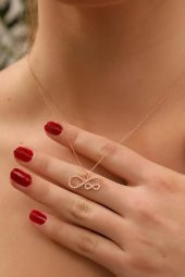 925 Ayar Gümüş Zirkon Taşlı Sonsuzluk Tasarım Kolye - 2