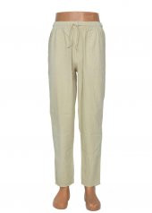 Lastikli Erkek Keten Pantolon Krem Renk - 3