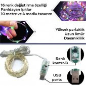 ALLY 10 Metre RGB LED Işık  Kumandalı Usb 16 Farklı Renk Perde Işık-ÇOK RENKLİ - 4