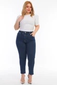 Kadın Büyük Beden Yüksek Bel Full Likralı Kar Yıkama Mom Jeans Kot Pantolon - 1