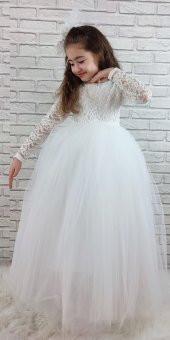 Uzun Kol Fransız Güpürlü Boydan Kız Abiye Elbise - 3