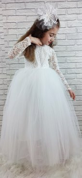Uzun Kol Fransız Güpürlü Boydan Kız Abiye Elbise - 8