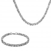 Nipora Silver Renk Kalınlık 5 mm 317L Çelik Kral Erkek Zincir Kolye & Bileklik Kombini - 2