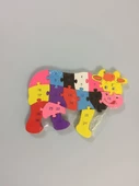 Ahşap İnek Figürlü Renkli Puzzle/Yapboz 15 Parça Eğitici Oyuncak - 1