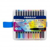 Fineliner Kalem 24 Renk Plastik Kutu 0.4mm Keçe Uçlu Kalem 1 Paket Pensan Fineliner 6500HP 0.4mm Keçe Uçlu Kalem - 1