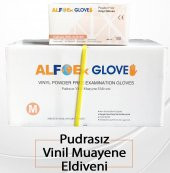 Alfoex Marka-Vinil Pudrasız Beyaz Eldiven Muayene Eldiveni Medium 100 adet - 1