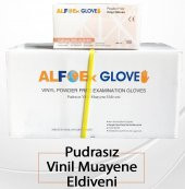 Alfoex Marka-Vinil Pudrasız Beyaz Eldiven Muayene Eldiveni Large 100lü 20 Adet - 1