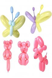 Beysüs 100lü Adet Makaron Soft Sosis Balon Karışık Renk Uzun Ince Balon 1 Adet Balon Pompası - 4