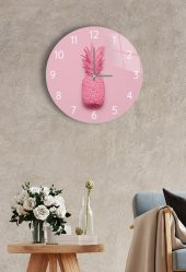 Çap 27 cm Pembe Ananas Dekoratif Cam Saat - 1