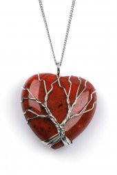 Red Jasper Doğal Taş Kalp Model Tel Sarmalı Kolye - 1