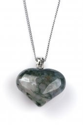 Yosun Akik Doğal Taş Kalp Model Kolye thumbnail 1