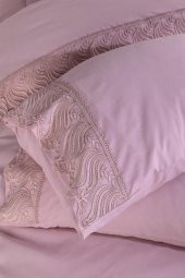 Fransız Dantelli Wave Çeyizlik Nevresim Takımı Pudra - 7