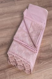 Fransız Dantelli Wave Çeyizlik Nevresim Takımı Pudra - 11