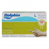 Dolphin Tek Kullanımlık Lateks Beyaz Pudralı Large ( L ) Muayne Eldiveni - 5 Adet 100'lü Paket - 3