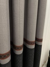 Keten Zemin Modern Geometrik Desenli  1/2,50 Pile Fon Perde  Kiremit Rengi 90 x 260 - 2