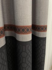 Keten Zemin Modern Geometrik Desenli  1/2,50 Pile Fon Perde  Kiremit Rengi 90 x 260 - 3