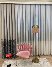 Keten Zemin Modern Geometrik Desenli  1/2,50 Pile Fon Perde  Pembe 70 x 270 - 1