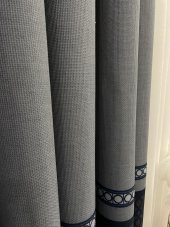 Keten Zemin Modern Geometrik Desenli 1/2,50 Pile Fon Perde Lacivert 90 x 270 - 3