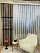 Keten Zemin Batik Desen 1/2,50 Pile Fon Perde   Kahverengi 80 x 270 - 1