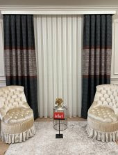 Keten Zemin Batik Desen 1/2,50 Pile Fon Perde   Gri 100 x 270 - 1