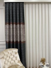 Keten Zemin Batik Desen 1/2,50 Pile Fon Perde   Gri 100 x 270 - 2