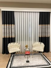 Keten Zemin Batik Desen 1/2,50 Pile Fon Perde Siyah 100 x 260 - 1