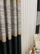 Keten Zemin Batik Desen 1/2,50 Pile Fon Perde   Siyah 90 x 260 - 3