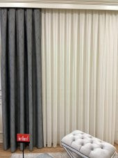 Blackout Karartma Zemin Baskılı Modern Çizgili Desen 1/2,50 Pile Fon Perde  Gri 90 x 270 - 2