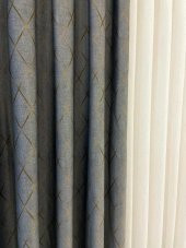 Blackout Karartma Zemin Baskılı Modern Çizgili Desen 1/2,50 Pile Fon Perde Gri 100 x 270 - 3